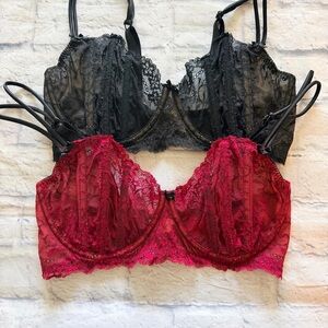 Victoria’s Secret 2-Bras 36DD | Red Black Lace Corset Y2K Set